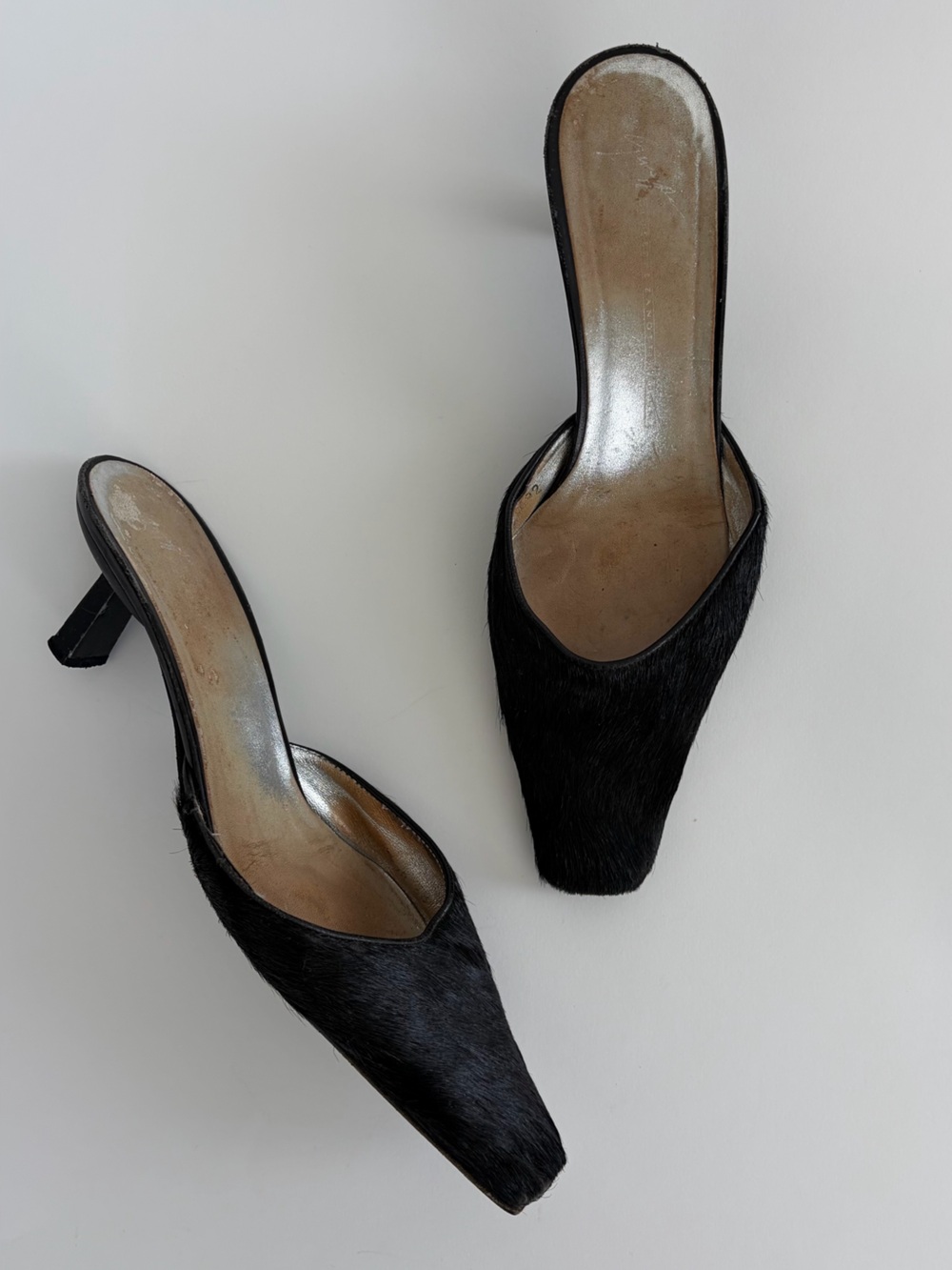 Vintage Giuseppe Zanotti Poney Hair Sqare Toe Black Mules